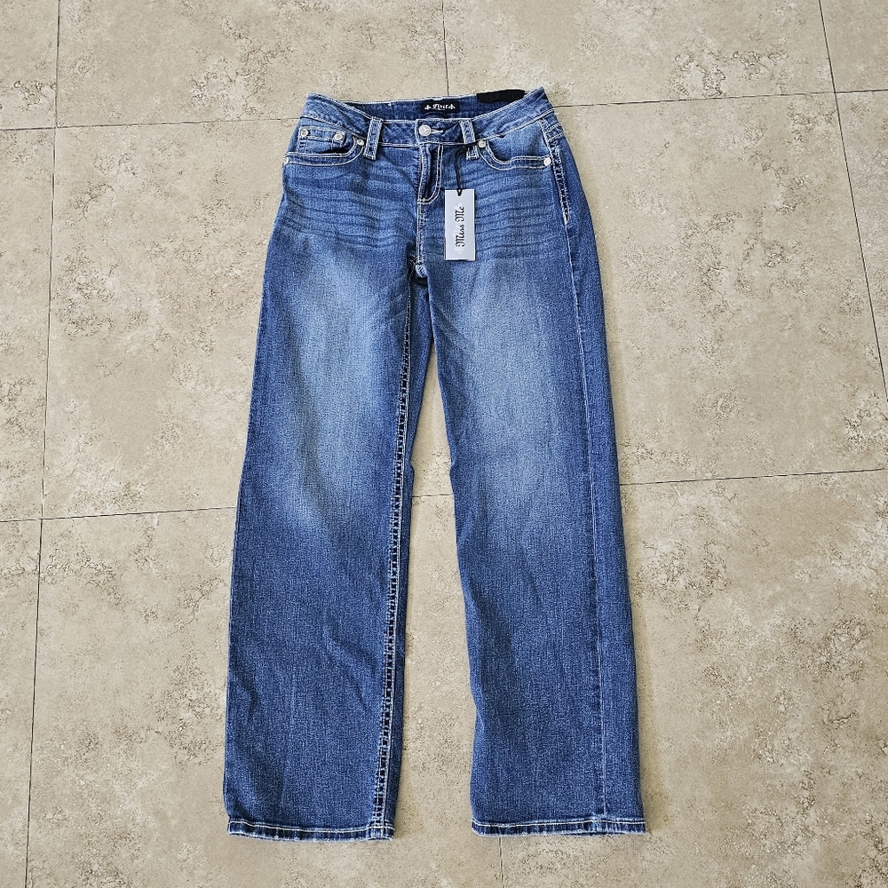 Fleur by Miss Me Women’s Jeans Slim Wide Embellished Cross Pockets L32